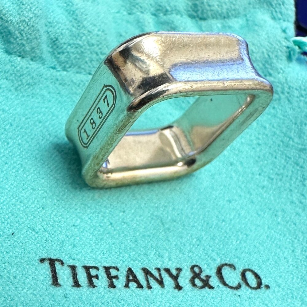 Vintage Tiffany & Co. 1837 - 925 Silver Square 8mm Band Ring 4.5 US